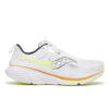 Saucony Guide on hienovaraisesti pronaatiotuettu määräharjoitteluun sopiva kenkä, jossa on kiva yhdistelmä vaimennusta ja kimmoisuutta. Jalka uppoaa syvälle kenkään ja kantapää pysyy varmasti paikallaan. Iltti on hieman lepsu, mutta se on ommeltu sisäosaan kuten pitääkin. Päällinen on paksu, mutta verkkomainen ja hengittävä. Lesti on leveähkö ja varvastilaa on reilusti. Kannan vetolenkki helpottaa pukemista, mutta se on paksummille sormille turhan ahdas. Guiden iskunvaimennus on runsasta, mutta luonteeltaan se on pehmeän sijaan enemmänkin melko napakkaa. Kimmoisuuttakin on mukavasti. Voimakkaasti kaartuva välipohjan rocker-muotoilu tekee Guidesta erittäin luontevasti rullaavan. Pronaatiotuki on nykytyyliin mukaisesti varsin lievä, ja neutraaleja kenkiä normaalisti käyttävä voi juosta Guidella ihan yhtä hyvin. Testissämme ollut täysin valkoinen malli on hieno, mutta likaantuu rapakeleissä helposti. Hiekoitussepeli tarttui ulkopohjan pehmeisiin osiin ja pohjan uriin ikävän helposti. Guide sopii monen tasoisille juoksijoille perusharjoitteluun. Mikään vauhtikenkä se ei ole, mutta hyvä rullaavuuden ansiosta satunnaiset vauhtitreenitkin voivat onnistua. + luonteva juostavuus rullaavuus testiviisikon kevyin – vaimennus voisi olla eläväisempi pikkukivet tarttuvat ulkopohjaan SAUCONY Guide 18 Paino 297 g (M: US 10) Droppi 6 mm Hinta 165 € saucony.fi newbalance.com